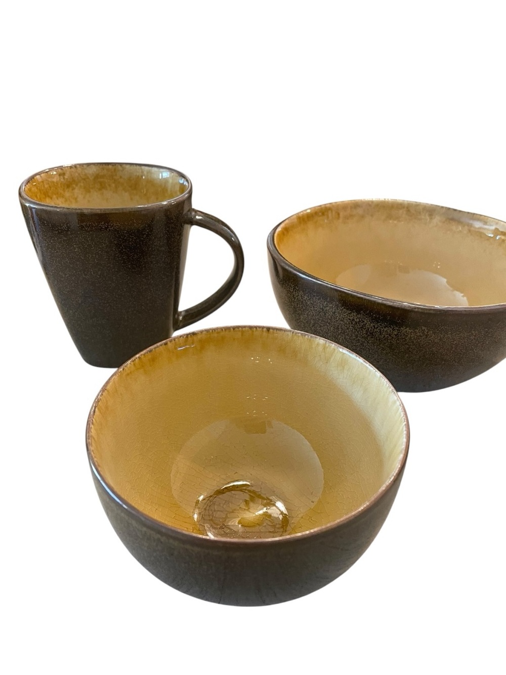 Gibson Elite Reactive Glaze Stoneware 4.5" Bowls - Brown & Yellow (Set of 4)
